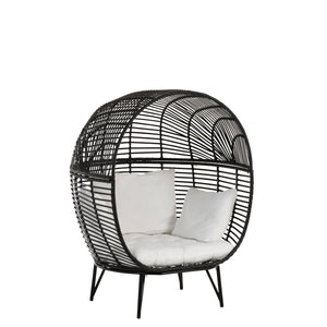 J-Line Loungestoel Ovaal – Staal & Rotan – Zwart – Inclusief Kussens – 115×110×148 cm