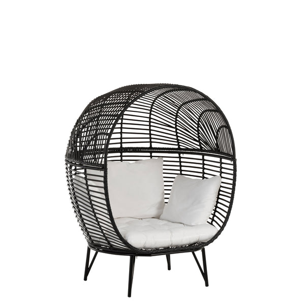 J-Line Loungestoel Ovaal – Staal & Rotan – Zwart – Inclusief Kussens – 115×110×148 cm
