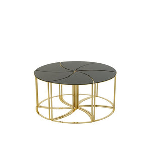 J-Line Tornado Salontafelset van 4 – Goudkleurig Metaal & Zwart Glas – Luxe Design