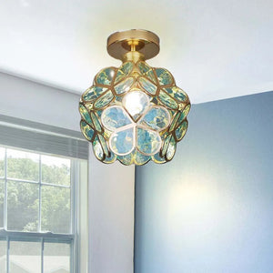 Plafondlamp met Bloemmotief en Glasaccenten – Elegante Verlichting voor Thuis