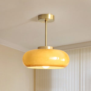 Plafondlamp met Warm Amberglas – Ronde Elegante Woonverlichting