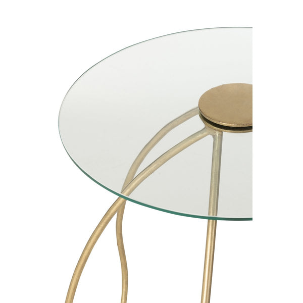 J-Line Bijzettafel Set Rond – 2 Stuks in Goudkleurig Metaal en Glas