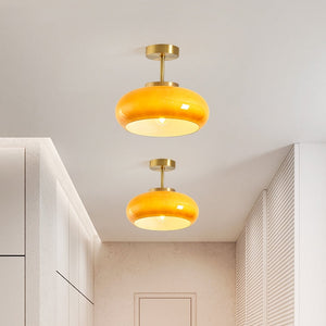 Plafondlamp met Warm Amberglas – Ronde Elegante Woonverlichting