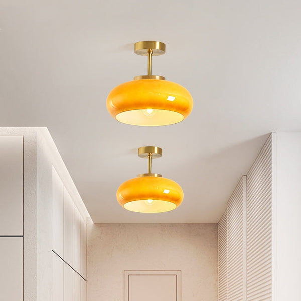 Plafondlamp met Warm Amberglas – Ronde Elegante Woonverlichting