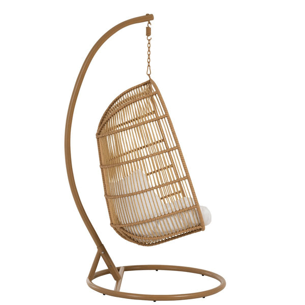 J-Line Hangstoel Ovaal – Staal & Rotanlook – Naturel – 119×105×193 cm – Luxe lounge hangstoel met kussen