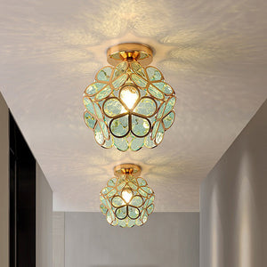 Plafondlamp met Bloemmotief en Glasaccenten – Elegante Verlichting voor Thuis