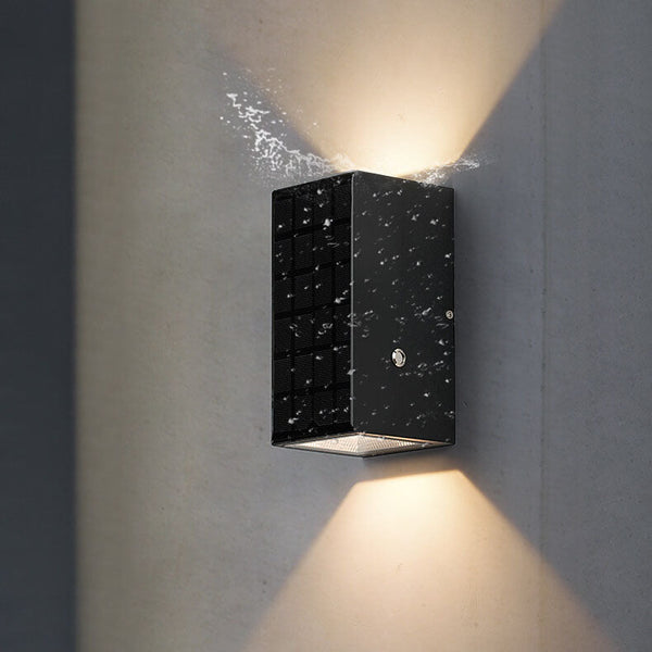 Zwarte Rechthoekige Solar LED Buitenwandlamp – Moderne Tuin & Terrasverlichting