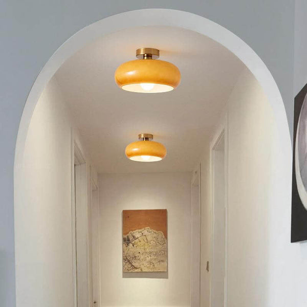 Plafondlamp met Warm Amberglas – Ronde Elegante Woonverlichting