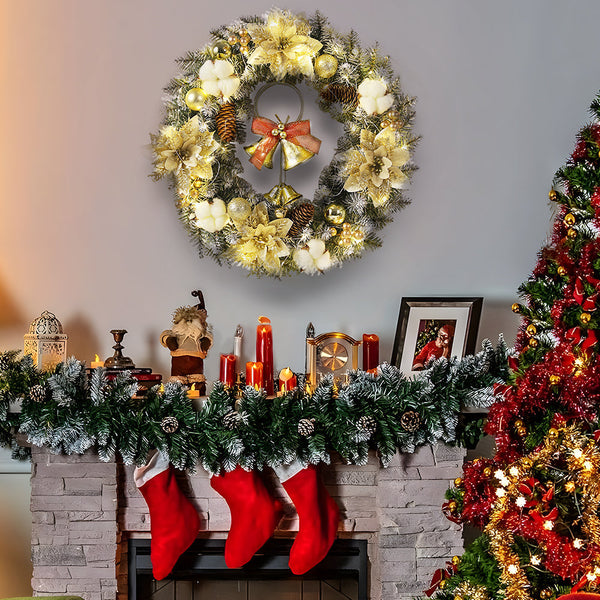 LED Kerstkrans Ø40/50/60 cm – Met Glöckchen, Decoratieve Kugeln & Timer – Geschikt voor Binnen en Buiten