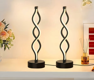 Set van 2 Dimbare Moderne Spiraal LED Tafellampen – USB Aangedreven Minimalistische Bedlampen