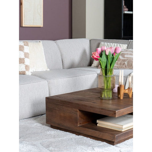 Salontafel TimberSquare – Mangohout Espresso 80×80 cm met Opbergvakken