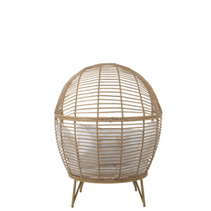J-Line Loungestoel Ovaal – Staal & Rotan – Naturel – Inclusief Kussens – 115×110×148 cm