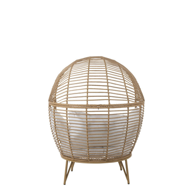 J-Line Loungestoel Ovaal – Staal & Rotan – Naturel – Inclusief Kussens – 115×110×148 cm