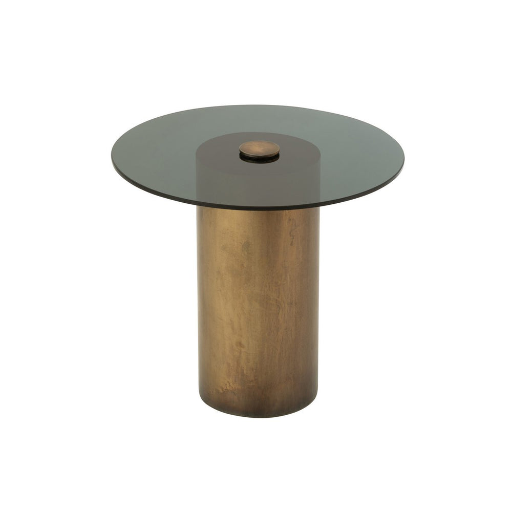 Bijzettafel Soni – Zwart Glas & Bronskleurig IJzer – 51 cm