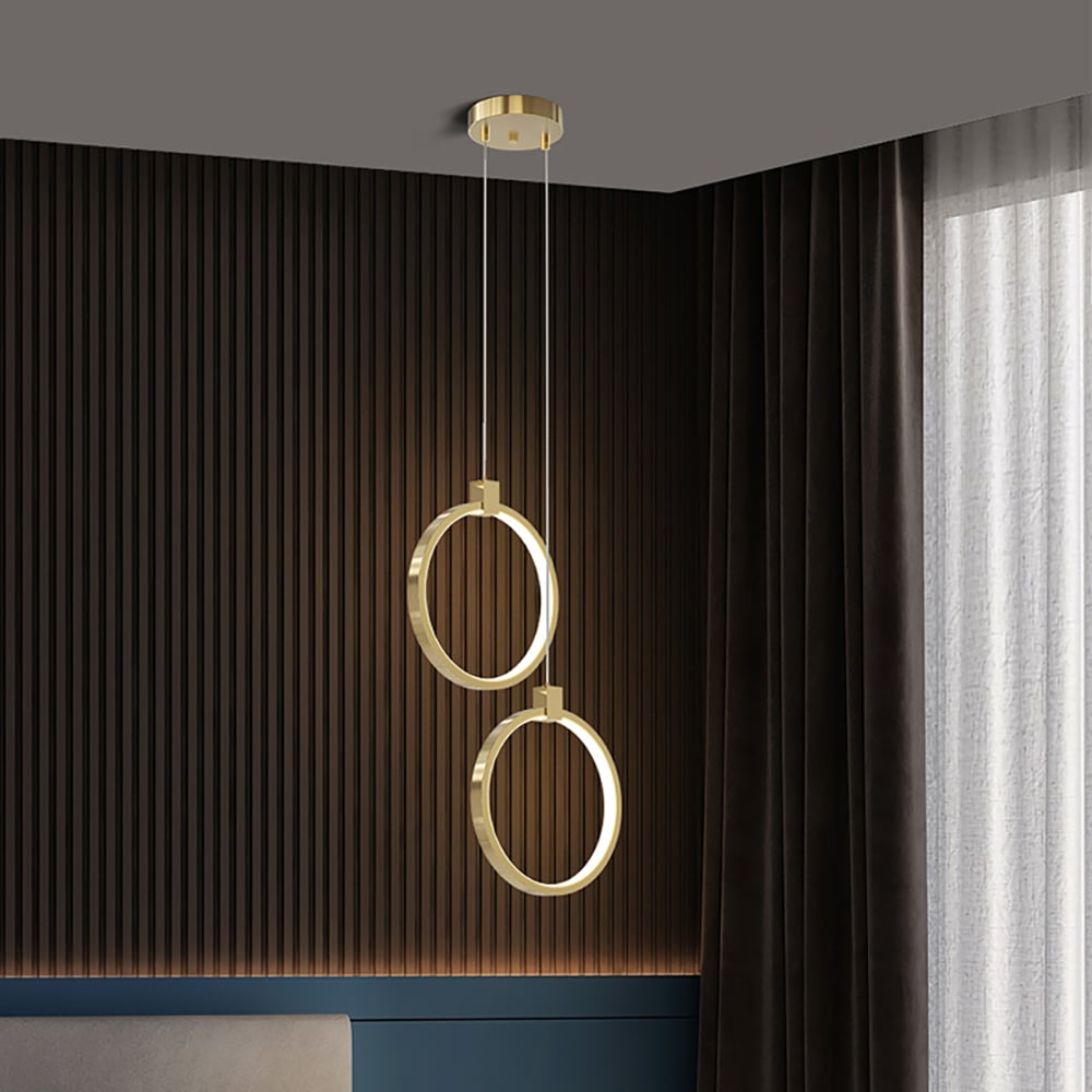 Elegante Hanglamp van Goudmessing | 2-Ring Plafondlamp voor Moderne Interieurs