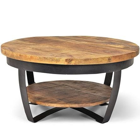 Salontafel Clamon – Rond Mangohout & Metaal – 90 cm