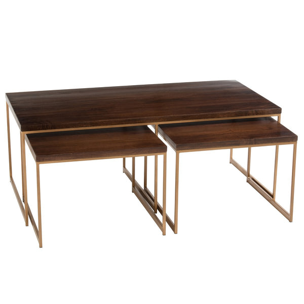 Salontafel Set Rafi – 3-Delig – IJzer & Hout – Goud/Donkerbruin – 120 cm