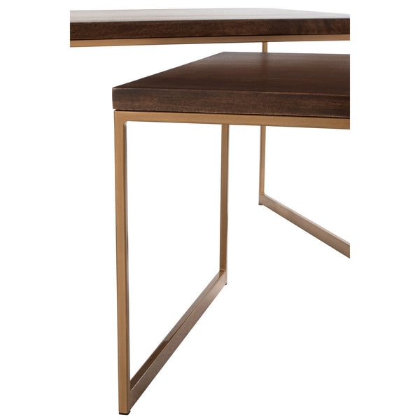 Salontafel Set Rafi – 3-Delig – IJzer & Hout – Goud/Donkerbruin – 120 cm