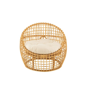 J-Line Stoel Lise Met Kussen – Rotan Naturel – Gezellige Loungefauteuil in Wit