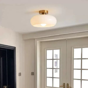Plafondlamp met Warm Amberglas – Ronde Elegante Woonverlichting