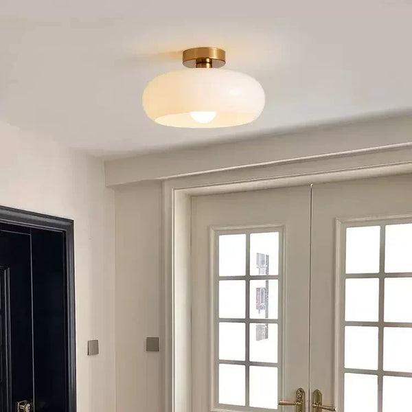 Plafondlamp met Warm Amberglas – Ronde Elegante Woonverlichting