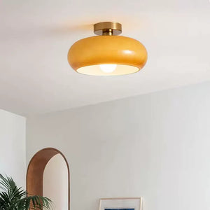 Plafondlamp met Warm Amberglas – Ronde Elegante Woonverlichting