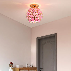 Plafondlamp met Bloemmotief en Glasaccenten – Elegante Verlichting voor Thuis