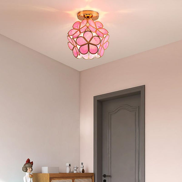 Plafondlamp met Bloemmotief en Glasaccenten – Elegante Verlichting voor Thuis