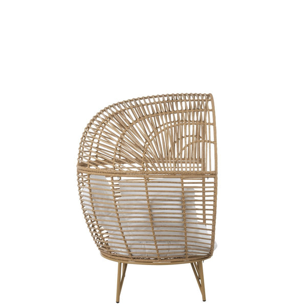 J-Line Loungestoel Ovaal – Staal & Rotan – Naturel – Inclusief Kussens – 115×110×148 cm