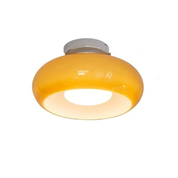 Plafondlamp met Warm Amberglas – Ronde Elegante Woonverlichting
