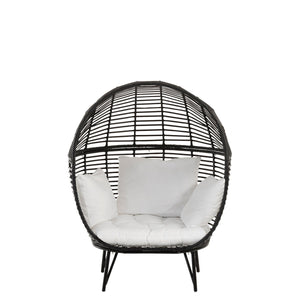 J-Line Loungestoel Ovaal – Staal & Rotan – Zwart – Inclusief Kussens – 115×110×148 cm