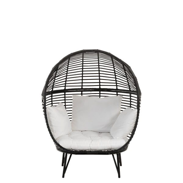 J-Line Loungestoel Ovaal – Staal & Rotan – Zwart – Inclusief Kussens – 115×110×148 cm