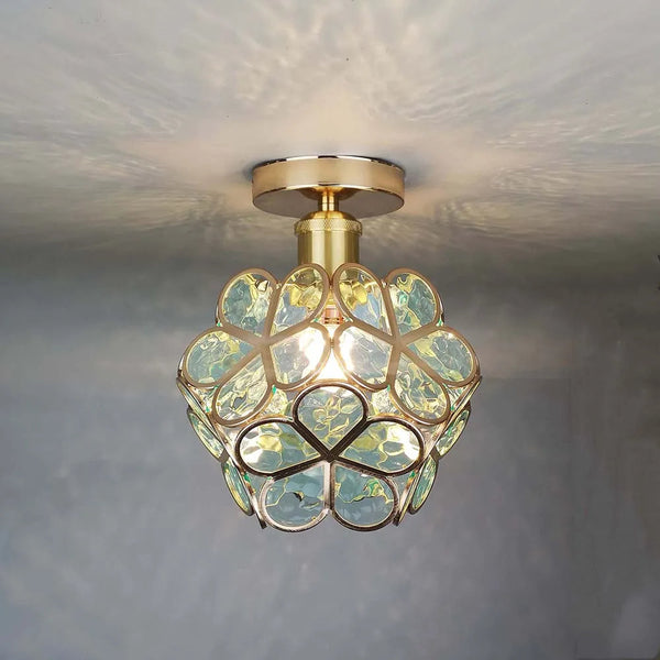 Plafondlamp met Bloemmotief en Glasaccenten – Elegante Verlichting voor Thuis