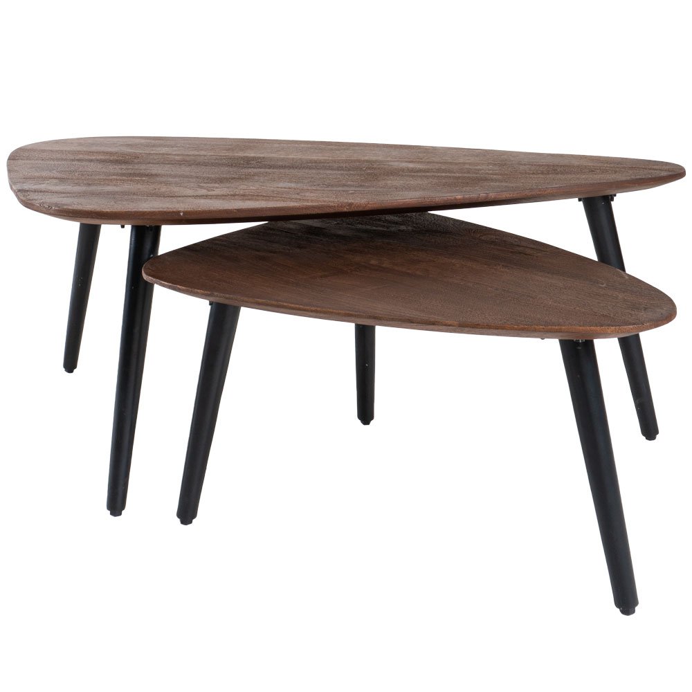 Salontafelset DuoForm – Espresso Mangohout (Set van 2) met Zwarte Poten