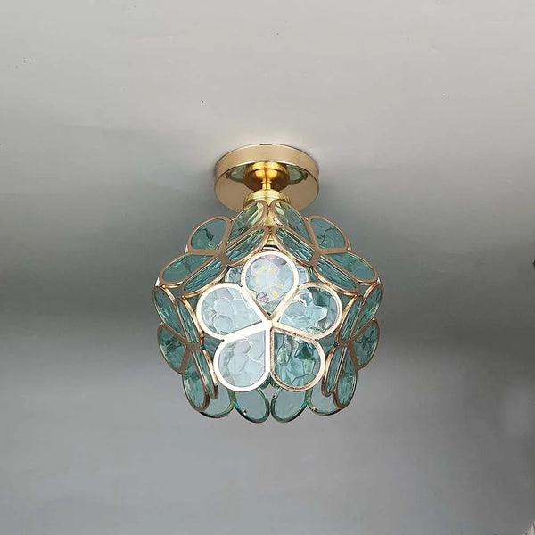 Plafondlamp met Bloemmotief en Glasaccenten – Elegante Verlichting voor Thuis