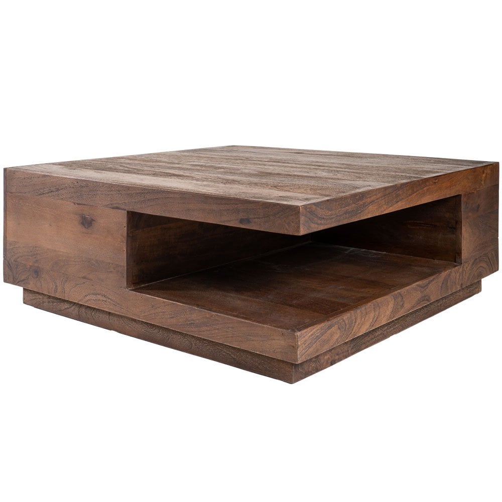 Salontafel TimberSquare – Mangohout Espresso 80×80 cm met Opbergvakken