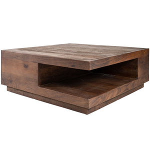 Salontafel TimberSquare – Mangohout Espresso 80×80 cm met Opbergvakken