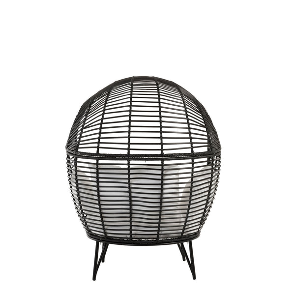 J-Line Loungestoel Ovaal – Staal & Rotan – Zwart – Inclusief Kussens – 115×110×148 cm