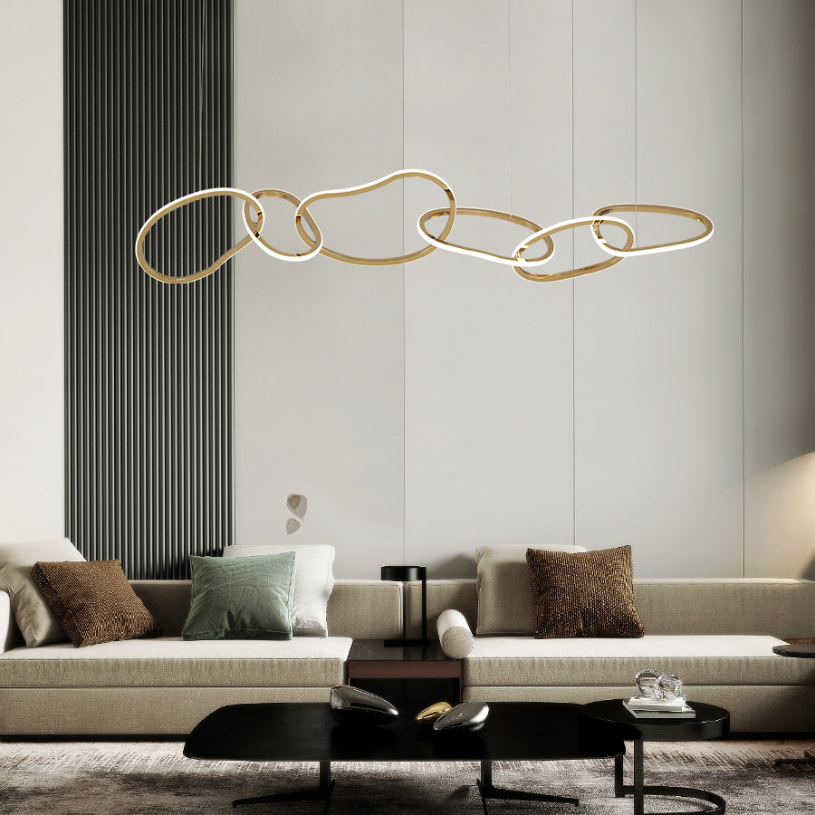 Moderne Gouden LED Hanglamp – Ovale Design Plafondlamp voor Woonkamer & Eettafel