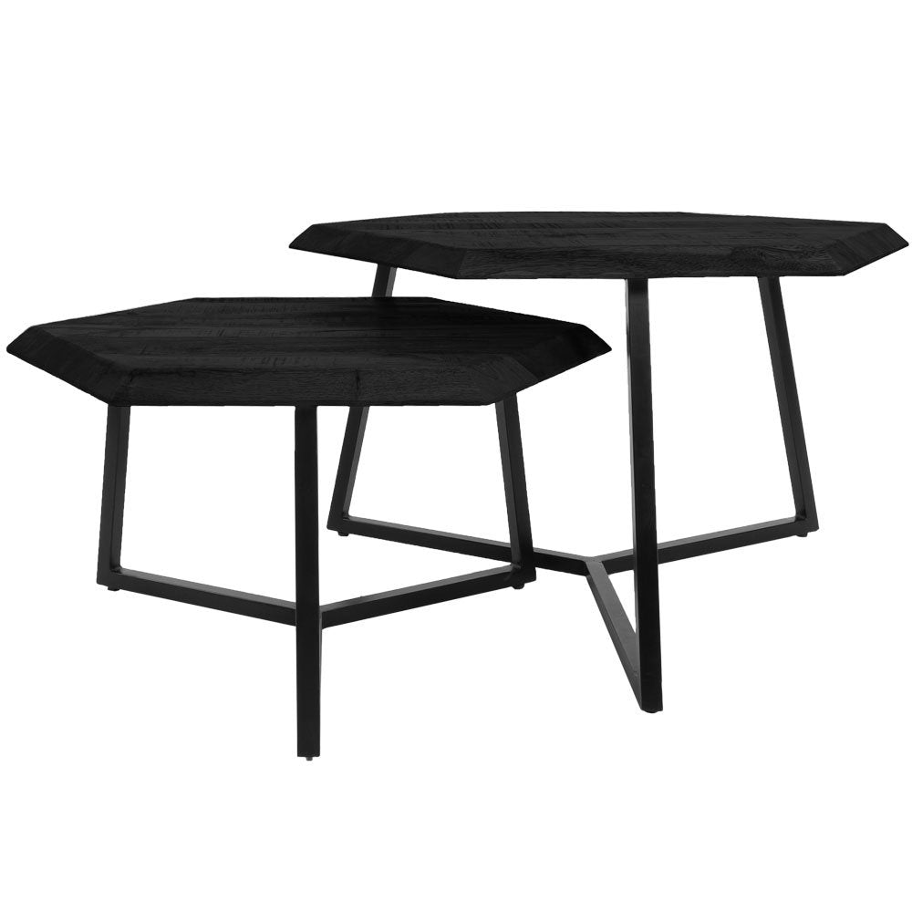 Salontafel Kiara Set van 2 – Zwart Mangohout met Metalen Frame