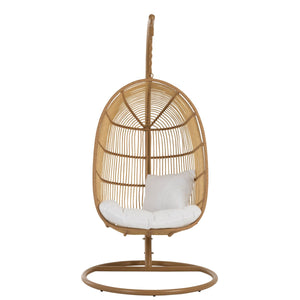 J-Line Hangstoel Ovaal – Staal & Rotanlook – Naturel – 119×105×193 cm – Luxe lounge hangstoel met kussen