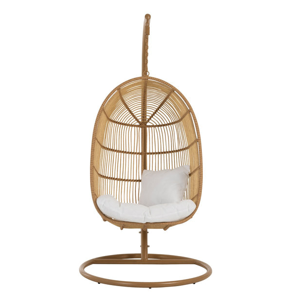 J-Line Hangstoel Ovaal – Staal & Rotanlook – Naturel – 119×105×193 cm – Luxe lounge hangstoel met kussen