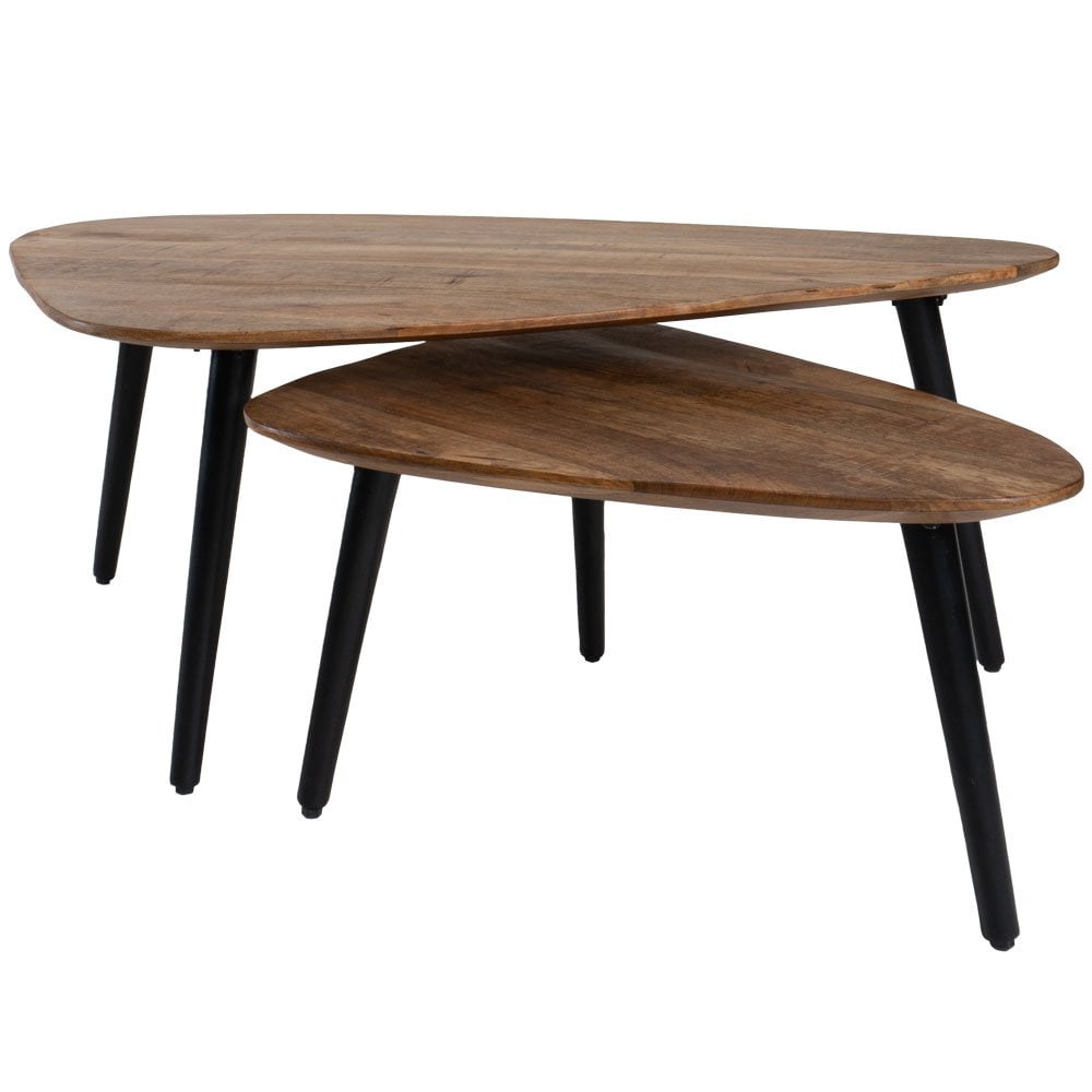 Salontafelset DuoForm – Naturel Mangohout (Set van 2) met Zwarte Poten