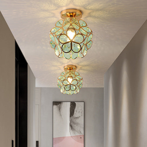 Plafondlamp met Bloemmotief en Glasaccenten – Elegante Verlichting voor Thuis