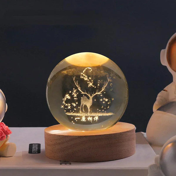 3D Kristallkugel Nachtlicht – LED Sfeerlamp met Warme Wit Licht – USB Aangedreven – Ideaal als Cadeau voor Ruimtevaartliefhebbers