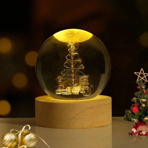 3D Kristallkugel Nachtlicht – LED Sfeerlamp met Warme Wit Licht – USB Aangedreven – Ideaal als Cadeau voor Ruimtevaartliefhebbers