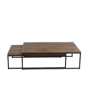 J-Line Salontafel – Hout & Metaal – Bruin/Zwart – Set van 2 – 120×80×38,5 cm