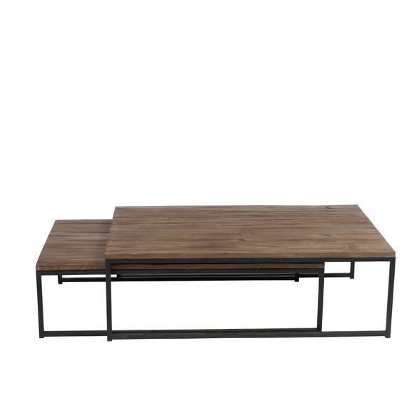 J-Line Salontafel – Hout & Metaal – Bruin/Zwart – Set van 2 – 120×80×38,5 cm