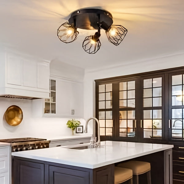 3-Armen Verstelbare Zwarte Plafondlamp – Moderne & Rustieke Verlichting voor Keuken en Gang