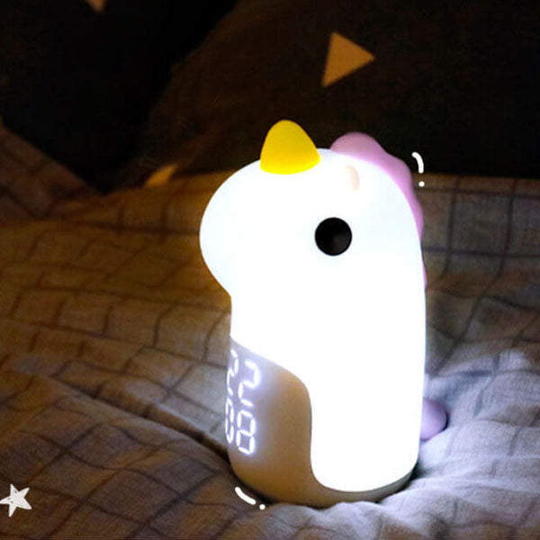 Schattige Eenhoorn LED Wekker & Nachtlampje – Compact, USB-Aangedreven Decoratieve Lamp
